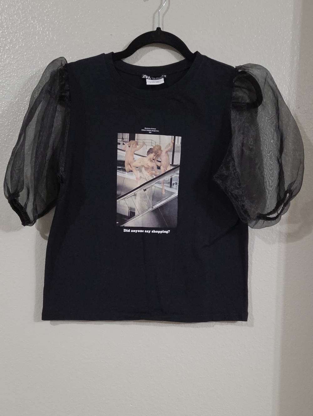 Zara Black Puff-Sleeve Graphic Tee
